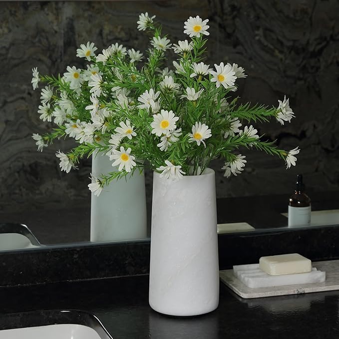 White Marble Vase for Flowers, 8.66" Minimalist Modern Frosted Flower Vase for Home Decor, Decorative Vases for Centerpieces, Living Room, Dining Table, Office, Boho Farmhouse Decor