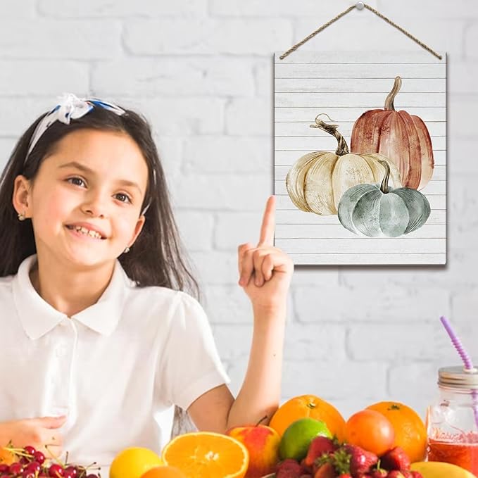 Pumpkin Sign Autumn Thanksgiving Fall Decor Rustic Wood Sign Wall Decor Funny Fall Quotes for Home Farmhouse Bedroom Bathroom Seasonal Harvest Decorative Wooden Wall Hanging Decor Plaque