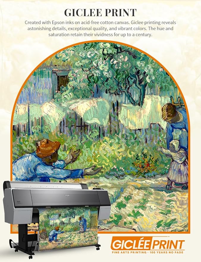 DECORARTS - First Steps, after Millet by Vincent Van Gogh. Giclee Print on Acid-Free Canvas in Gold Solid Wood Frame. Picture Size: 20x16, Total Size: 24.75x20.75, Made in USA