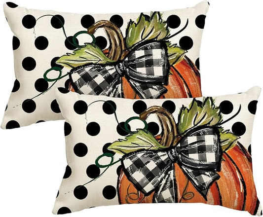 AVOIN colorlife Fall Polka Dot Pumpkin Throw Pillow Covers 12x20 Inch, Seasonal Autumn Thanksgiving Harvest Decoration for Home Sofa Couch Set of 2