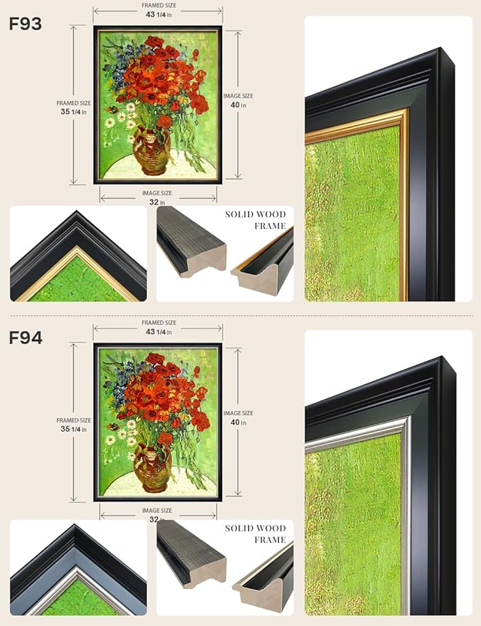 DECORARTS - Red Poppies and Daisies by Vincent Van Gogh, Large Giclee Canvas Print with Solid Wood Frame, Oversized Wall Art Decor