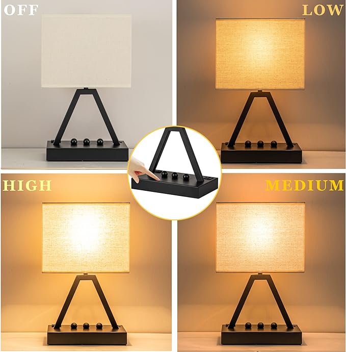 Briever Touch Control Table Lamp, 3-Way Dimmable Desk Lamp with USB C & USB A and AC Outlet, Bedside Lamps with Phone Stands for Bedroom, Living Room, Office, LED Bulb Included, Black