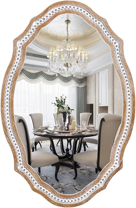 24" x 35" Wooden Farmhouse Oval Mirror for Wall Decor, Living Room, Bedroom, Bathroom Rustic Decorative Mirror for Entryway - Vertical or Horizontal Hanging