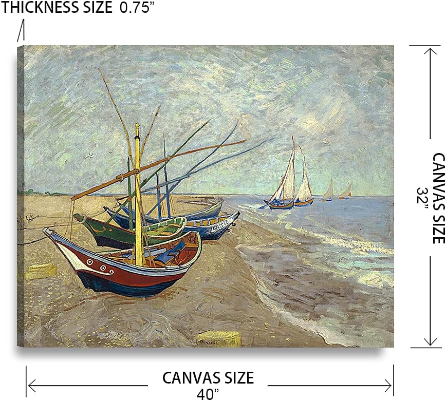 DECORARTS - Boats At Saintes Maire, Vincent Van Gogh Art Reproduction. Giclee Print on Canvas. Wall Art for Home. 40x32