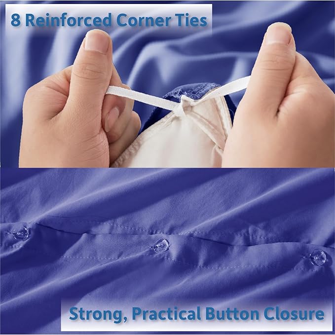 Nestl King Duvet Cover Set with Comforter Insert - Royal Blue 4 Piece 104x90 Duvet Cover & 2 Pillow Shams with White Quilted Down Alternative Comforter, Ultra Soft, All Season