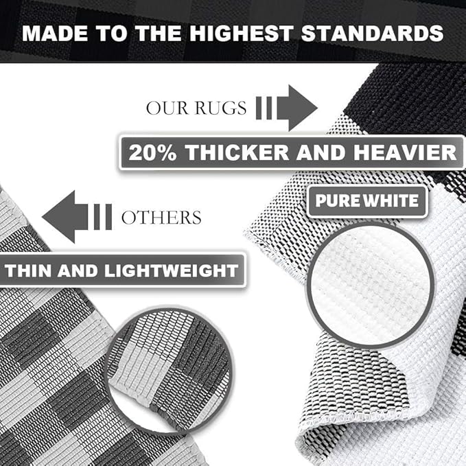 KOZYFLY Buffalo Plaid Rug 2x6 Ft Black and White Runners for Hallways Washable Checkered Rug Cotton Kitchen Runner Carpet Runner Rugs for Entryway Bedroom Living Room Farmhouse Runner Rug