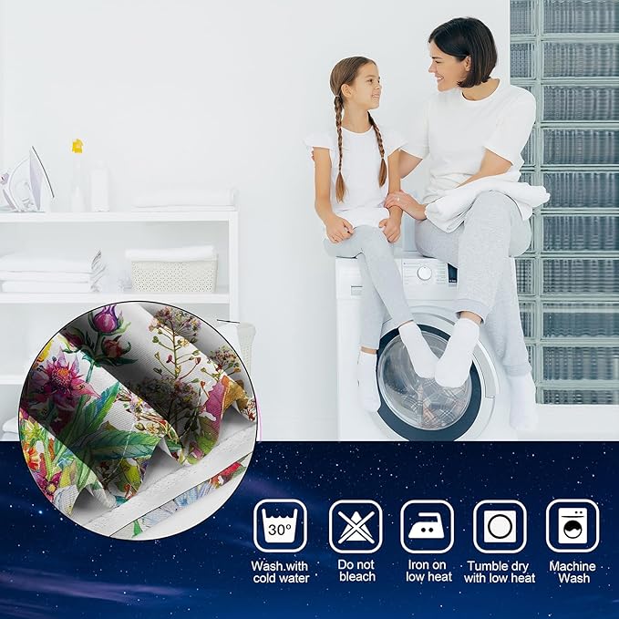 MissHope Spring Flowers Floral Blackout Curtains Colorful Wildflower Botanical Butterfly Bee Green Plant Leaves Decor for Home Bedroom Living Room Grommet Window Drapes 2 Panels, 52x84 Inch