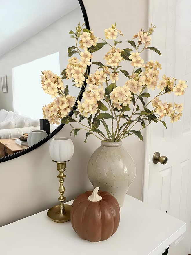 Briful Fall Artificial Hydrangea Flower Stems, 33.5" Silk Blossom Sprays with Bendable Stems, Set of 3 Faux Floral Branches for Tall Vase Arrangements, Cream White