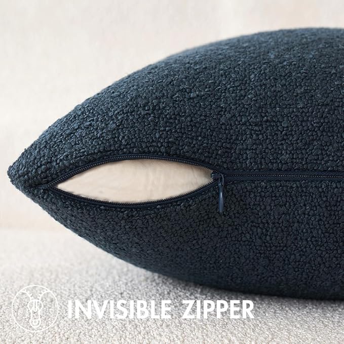 MIULEE 24x24 Decorative Euro Sham Throw Pillows for Bed Set of 2 Textured Boucle Neutral Throw Pillow Coverss Navy Blue Accent Solid Couch Pillowcase Cozy Soft Sofa Livingroom Home Decor