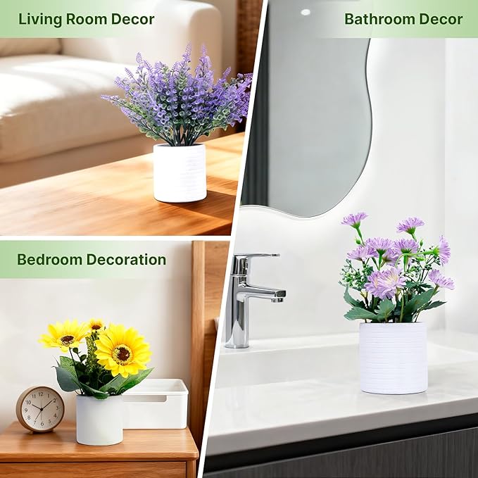 FGSAEOR Mini Potted Fake Plants, Small Artificial Greenery Realistic Plants Topiaries, Low Maintenance, for Home Office Shelf Desk Farmhouse Room Coffee Table Decor (3-Pack) (Purple Yellow)