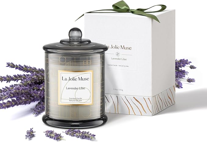 LA Jolie Muse Lavender Candle, Lavender Lilac Scented Candles, Luxury Candles Gift with Gift Box, Relaxing Aromatherapy Candle, Birthday Gifts for Women