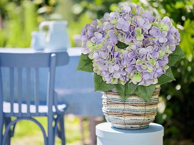 Green Purple Hydrangea Artificial Flowers Large Artificial Hydrangeas Silk Flowers for Home Decor Indoor Wedding Flowers Bouquets Faux Flowers Kitchen Centerpiece Table Decorations