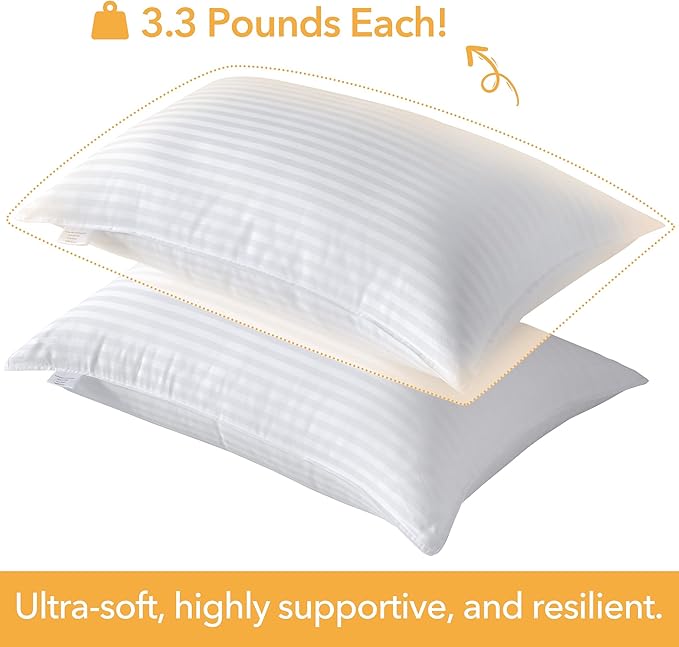 Oubonun King Size Pillows Set of 2 - Fluffy & Supportive Down Alternative Pillows with Zippered Cotton Cover - Breathable and Cool for All Sleeping Positions - Machine Washable - 20"x36"