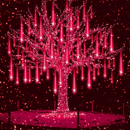 Aukora Red Led Halloween Lights Outdoor, Christmas Lights Outside, 8 Tube Snow Falling Rain Icicle String Light for Xmas Tree Party Thanksgiving Day Garden Camp Wedding Decorations, UL Plug
