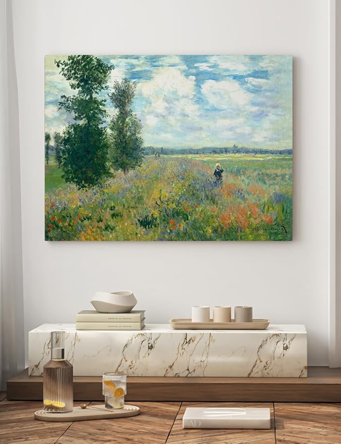 DECORARTS - Poppy Fields near Argenteuil by Claude Monet, Museum-Quality Giclee Canvas Print, Wall Art Reproduction, 40" W x 30" H, Made in USA