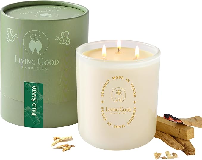 Palo Santo - Palo Santo & Bergamot Pure Beeswax Candle - 90+ Hours Long Burning Classically Designed Non-Toxic Scented Candles for Home Decor and Aromatherapy to Stress & Anxiety Relief - 15 Oz