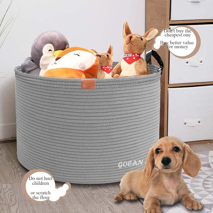 Extra Large Storage Laundry Basket 22" X 22"X 14" Cotton Rope Woven Basket for Blanket with Handles for Living Room Toys Storage XXXL (Gery)