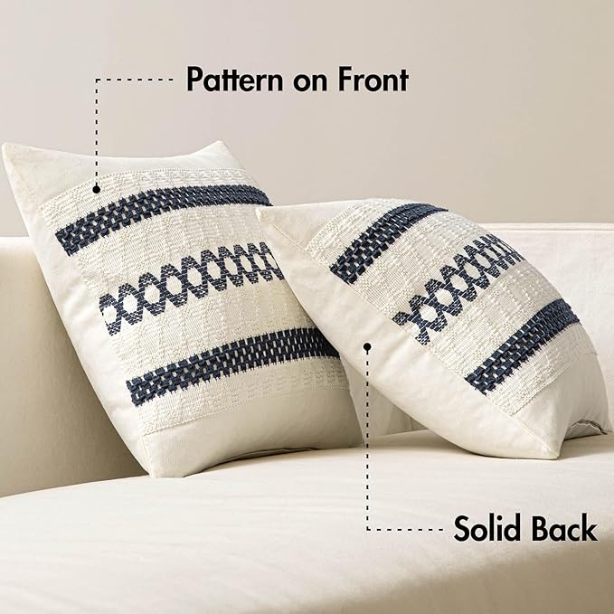 MIULEE Set of 2 Navy Blue Boho Decorative Pillow Covers 20x20 Inch Farmhouse Rustic Couch Throw Pillows Modern Spring Cotton Cushion Covers Retro Cute Macrame Woven Home Decor for Bed Sofa Chair