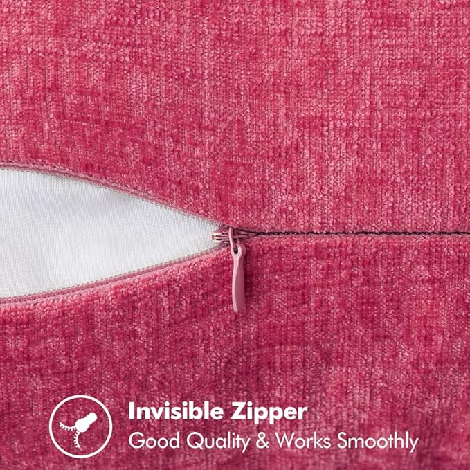 MIULEE Pack of 2 Couch Throw Pillow Covers 20x20 Inch Hot Pink Farmhouse Decorative Pillow Covers with Stitched Edge Soft Chenille Solid Dyed Spring Pillow Covers for Sofa Bed Living Room