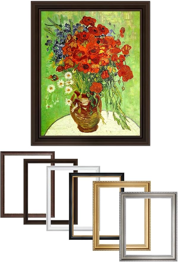 DECORARTS - Red Poppies and Daisies - Vincent Van Gogh Giclee Prints w/Antique Brown Frame for Wall Decor. Picture Size: 16x20, Total Size w/Frame: 19x23