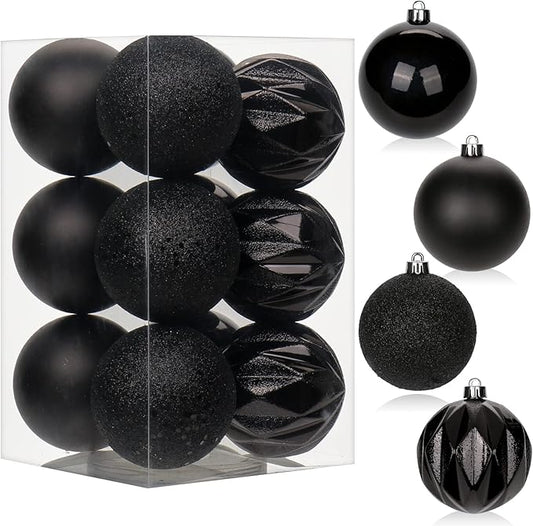 12PCS 3.15" Christmas Ball Ornaments Shatterproof Black Christmas Tree Decorations Xmas Tree Balls Halloween Ornaments Décor