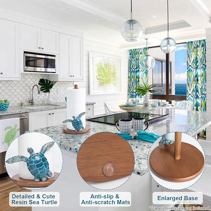 Turtle Paper Towel Holder - Coastal Decor Home Beach House Gift Sea Turtle Gifts for Women Bathroom Decor Unique Funny Cute Cool Paper Towel Holder Stand Kitchen Counter Beach Themed Accessories Stuff