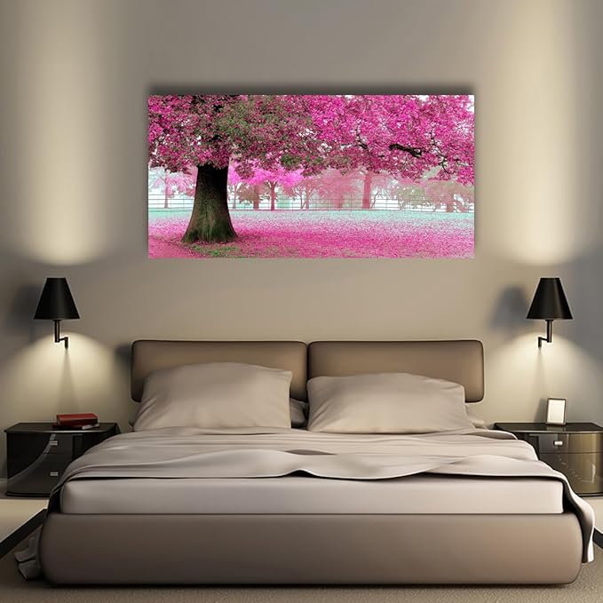 Tree of Life Wall Art Canvas Prints Natural Landscape Pictures Home Decor Pink and Green Paintings for Living Room Bathroom Bedroom Kitchen Decorations 24x48 Wooden Framed Artwork Easy Hanging