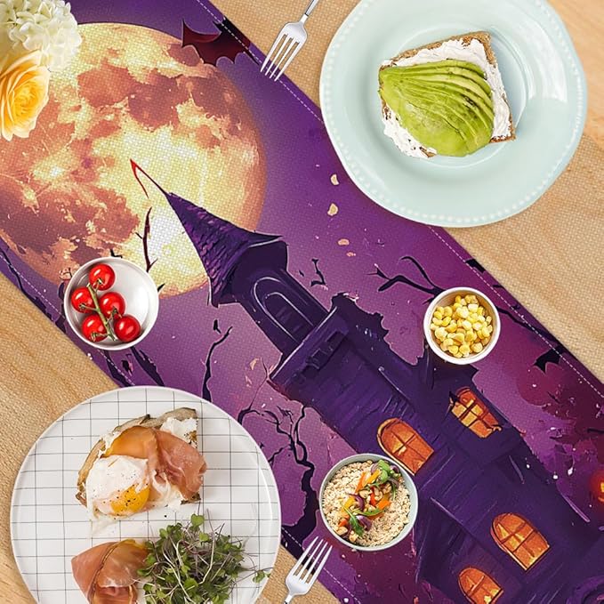ANNA QUEEN Happy Halloween Table Runner 13 x 72 Inch for Dining Table Haunted House PumpkinTable Runner for Seasonal Fall Kitchen Dining Table Decoration for Home Party Decor