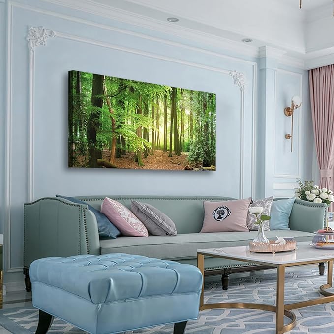 Green Forest Wall Art for Living Room Bedroom Office Large Nature Canvas Wall Art Kitchen Pictures Modern Landscape Wall Decor Paintings Tree of Life Artwork Waterproof Ready to Hang - 20in * 40inch