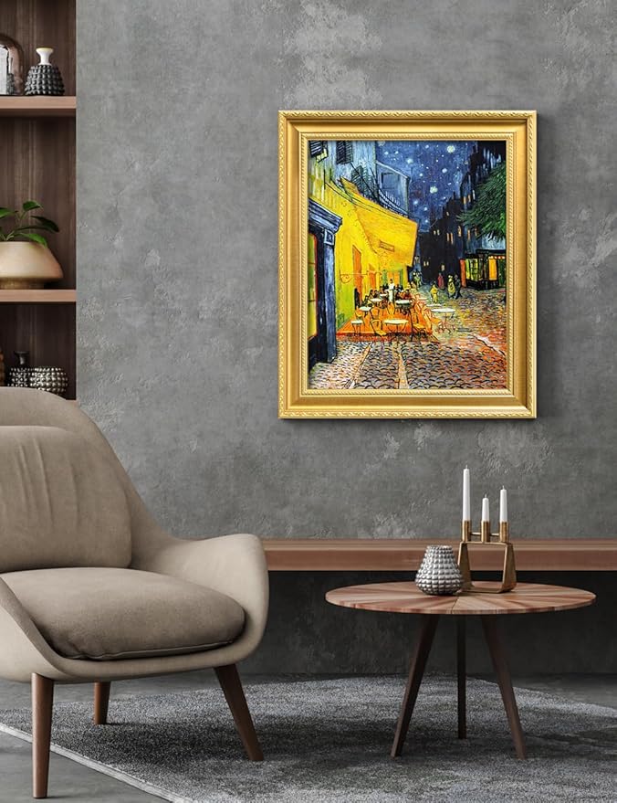 DECORARTS - Cafe Terrace at Night by Vincent Van Gogh. Giclee Print on Acid-Free Canvas in Gold Solid Wood Frame. Picture Size: 16x20, Total Size: 24.75x20.75, Made in USA