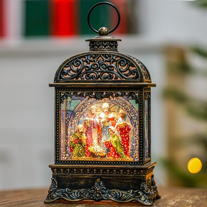 Christmas Snow Globes, Manger Snowflake Ball Adoration of The Magi Nativity Scene, Silent Night Music Water Lantern, Holiday Decorations Gifts for Family, Children or Friends