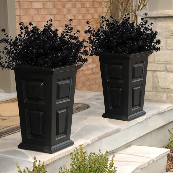 Black Artificial Flowers, Fake Outdoor UV Resistant Plants Faux Plastic Greenery Shrubs Indoor Outside Hanging Planter Home Kitchen Office Wedding, Garden Decor (Black)