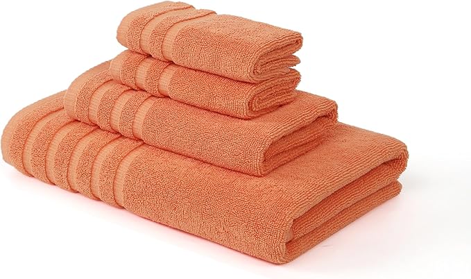 Modern Threads Organic Vines 6-Piece 100% Cotton Towel Set – Yarn Dyed Jacquard & Solid – Includes 2 Bath Towels, 2 Hand Towels, 2 Washcloths – Absorbent, Quick Dry, Soft & Durable – Orange