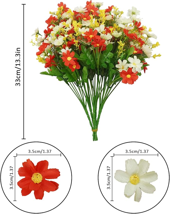 Uieke Artificial Fake Flowers, 6 Bundles Daisy Mums Flowers Outdoor UV Resistant No Fade Greenery Shrubs Plastic Flowers Indoor Outside Hanging Planter Home Wedding Office DIY Garden Porch Décor