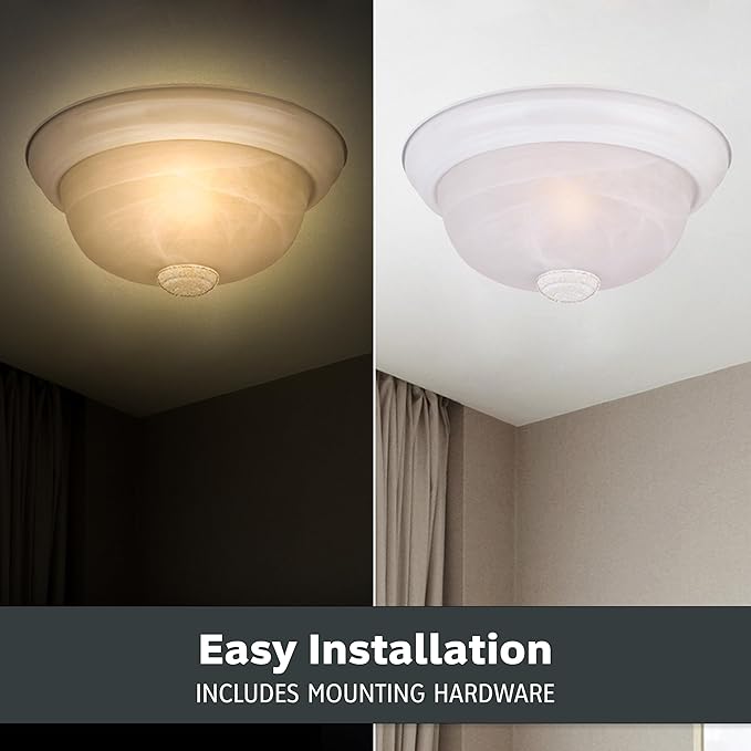 DESIGNERS FOUNTAIN Reedley 2-Lights Flush Mount Ceiling Light, 13 Inch Lighting Fixture for Kitchen, Bedroom, Bathroom, and Hallway, White Alabaster Glass, White, 1257M-WH-AL