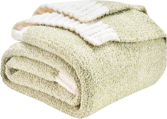 CozeCube Melange Blanket, Ultra Soft Sage Green and White Throw Blanket, Warm Cozy Knit Fuzzy Plush Reversible Throw for Couch Bed Sofa, 50"x60"