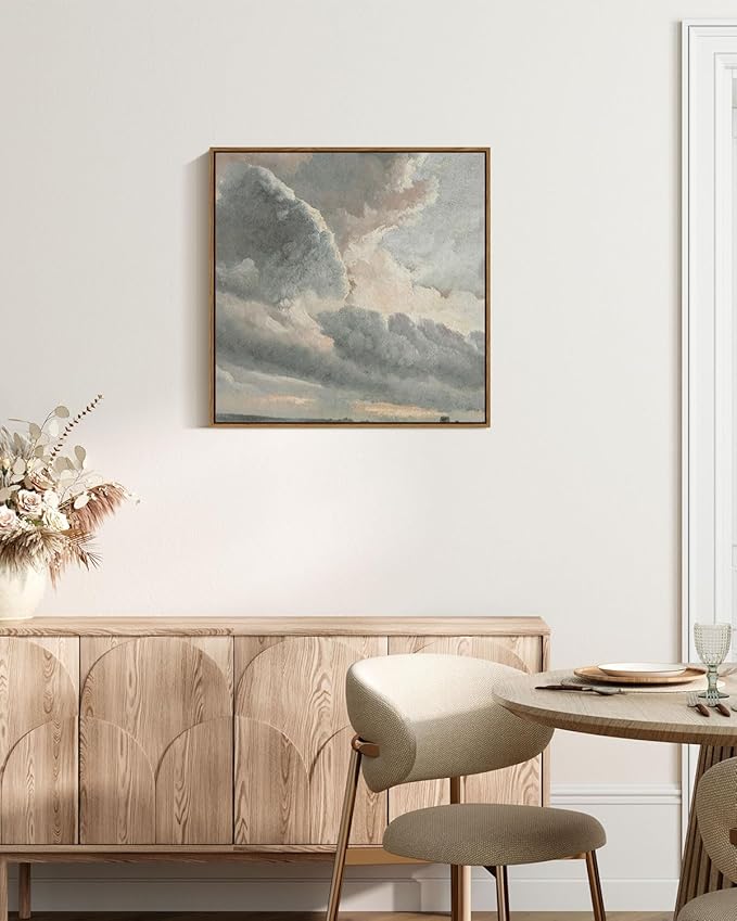 InSimSea Square Framed Canvas Art, Vintage Nature Decor, Sky Clouds Sunset Prints for Living Room, Classical Retro Paintings for Bedroom Office Home Decoration 16x16