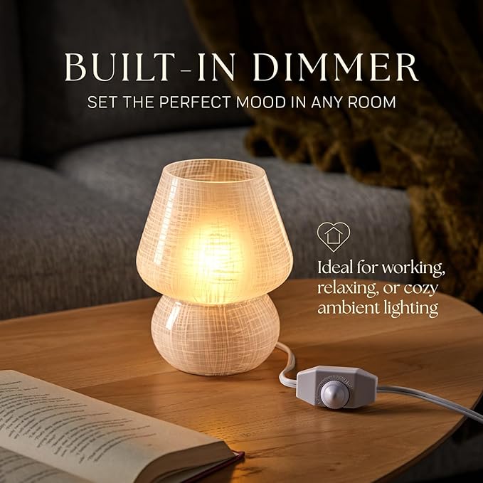 Next Glow Mushroom Lamp – Table Lamp, Modern Dimmable LED Night Light for Bedrooms, Kids Rooms, Bedside Nightstands, Living Room and Kitchen Decor – Pretty Desk Light, E26 Socket w 120V Bulb (White)