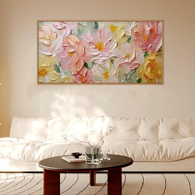 CHDITB Floral Wall Art, 20" X40” Large Watercolor Flower Textured Oil Painting, Modern Wildflower Wall Decor, Framed Canvas Flowers Artwork for Living Room Bedroom Office Girl Room Decoration