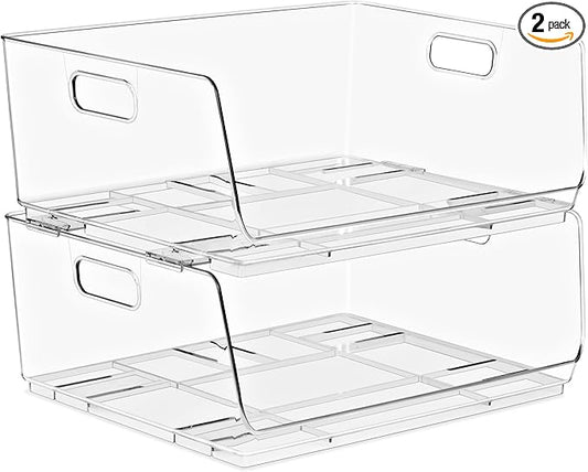 Sorbus Stackable Storage Bins - Clear Open Front Pantry Organizer for Kitchen Organization - Acrylic Bins (Large 2 Pack)