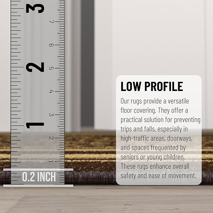 Ottomanson 3'3" x 5' Rugs for Living Room Border Area Rug for Bedroom - Non Slip Durable Large Floor Carpet for High Traffic Areas - Indoor Rug for Dining Room Kitchen Kids Playroom, Brown