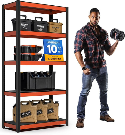 HOMEDANT House 5-Tier Orange-Black 36.2" W x 16.5" D x 71.3" H Laminated Metal Shelving Unit Adjustable Storage Utility Rack Heavy Duty Shelves Organization Shelf Kitchen Garage Pantry Closet 1Pack