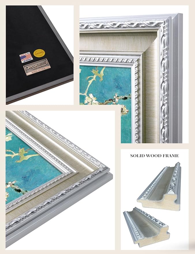 DECORARTS - Almond Blossom Tree, Vincent Van Gogh Art, Silver Solid Wood Frame, Giclee Print on Canvas. Frame Art for Elegant Home Decor. Framed Size: 34.5x28.5