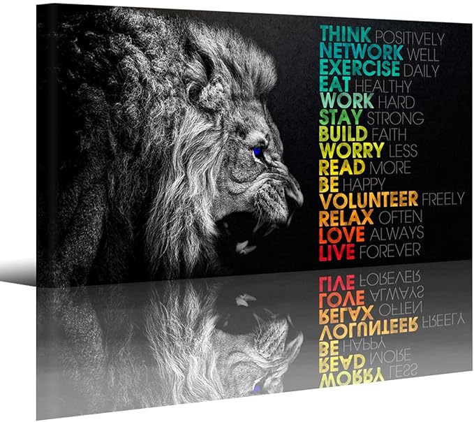 Animal Lion Canvas Wall Art Motivational Inspirational Quotes Picture Canvas Prints with Frame, Wall Art Decorative,1inch Thick Frame
