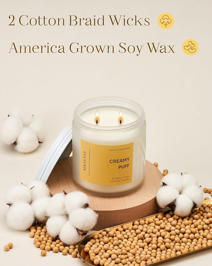 M&SENSE Creamy Gardenia Scented Candle, 11.6oz Natural Soy Wax Non Toxic Candle 70-Hour Burn Time, 2-Wick Aromatherapy Gifts for Home Decor & Housewarming