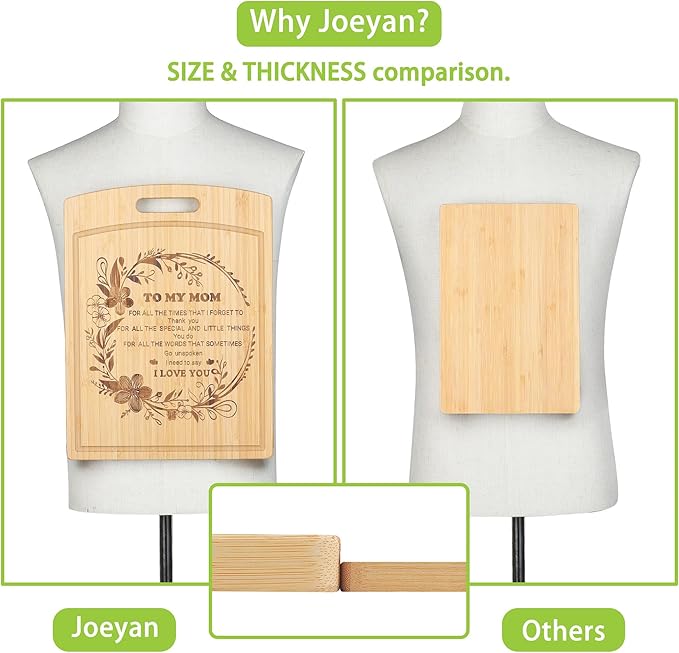 Joeyan Mom Birthday Gift from Daughter Son, Personalized Christmas Engraved Cutting Board Kitchen Present for Mother, Large Size, Heavy Duty, 16x12x0.8"