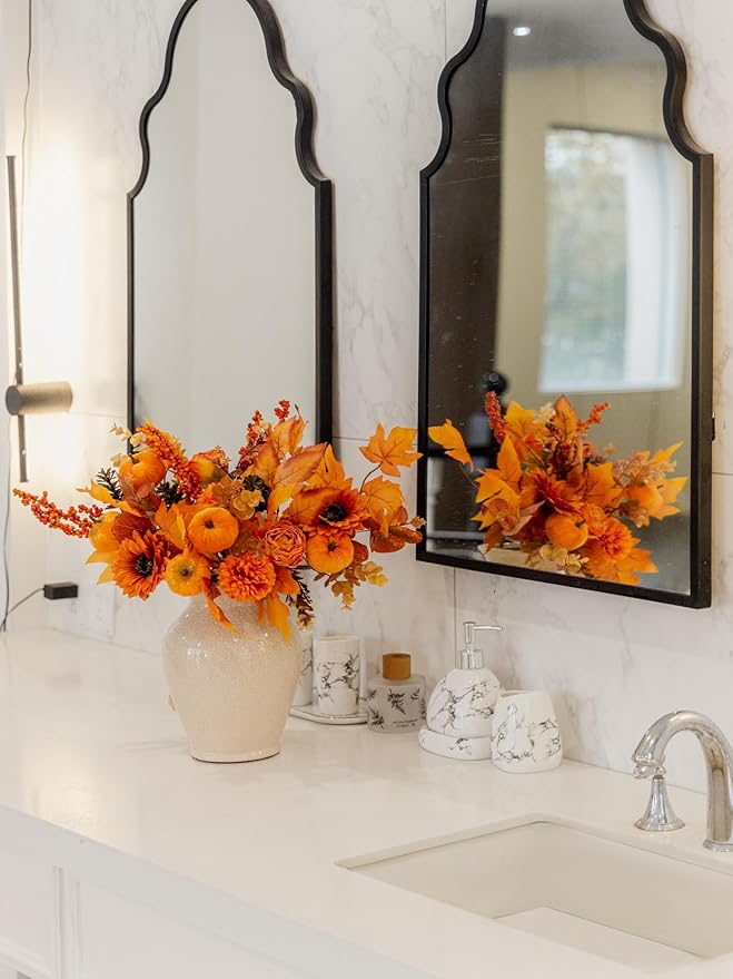 MISSPIN 10 PCS 18 inch Fall Decor Bouquets, Fall Decorations Indoor Outdoor Halloween Thanksgiving Farmhouse Arrangement Decorations for Front Door Wedding Centerpieces in Autumn (Orange)