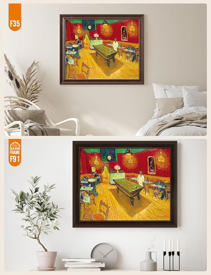 DECORARTS - The Night Cafe in the Place Lamartine in Arles - Vincent Van Gogh Giclee Prints w/Antique Brown Frame for Wall Decor. Picture Size: 20x16, Total Size w/Frame: 23x19