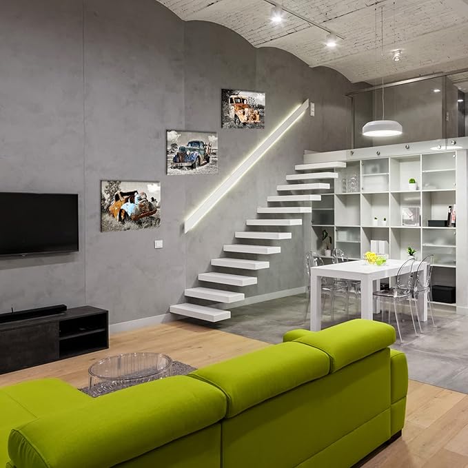 YUANAND Rusty Truck Canvas Wall Art - Vintage Blue Car Pictures Living Room Decor - Country Style Artwork Framed Posters Paintings