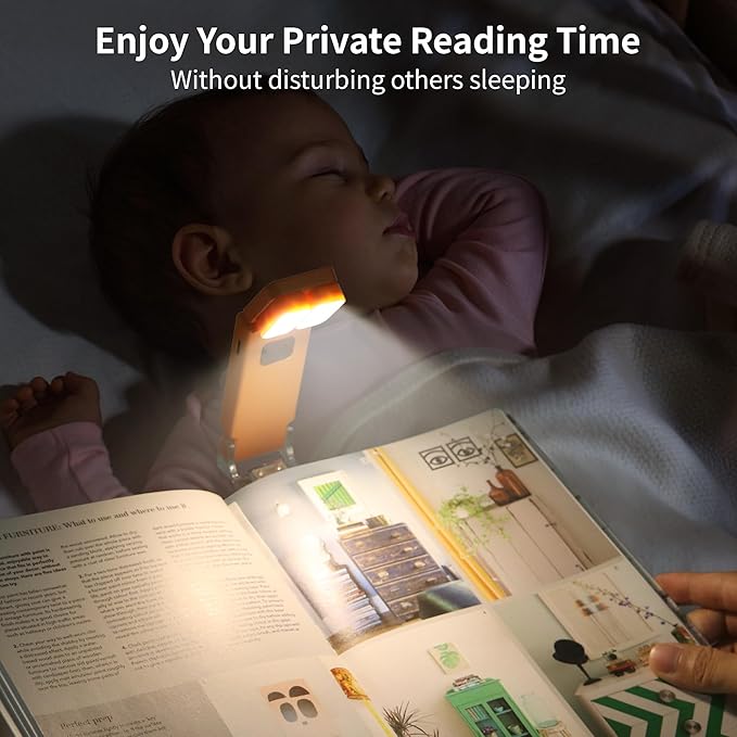 Dott Arts Book Light,Dual-Heads Reading Light for Bedtime with Screen Display.Rechargeable Ultralight Clip on LED Bookmark Lamp with 5 Color,6 Brightness Levels,1000mAh,Timer Function.Yellow